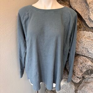 LL Bean Women's 2X Blue Waffle Knit Long Sleeve Crew Relaxed Cotton Blend Top